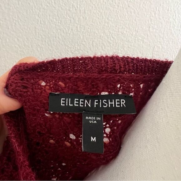 Eileen Fisher Alpaca Wool Blend High Low Sweater in Burgundy Size Medium - Picture 8 of 9